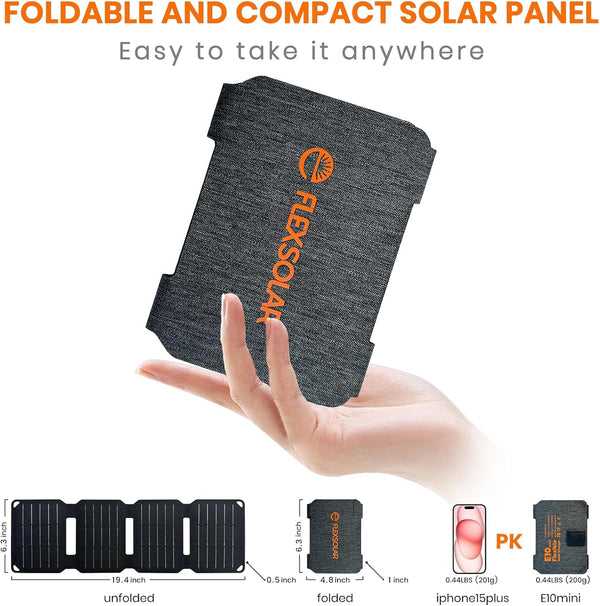 FlexSolar® E10 MINI Solar Panel, USB Solar Charger Foldable Portable IP67 Waterproof(Used-Like New)